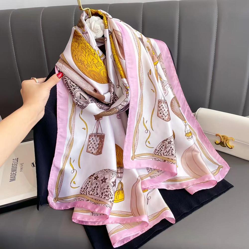 French Design L Silk Scarf Women's Long Satin Spinning Shawl High-end Light Luxury Ins Style Versatile Professional Wear