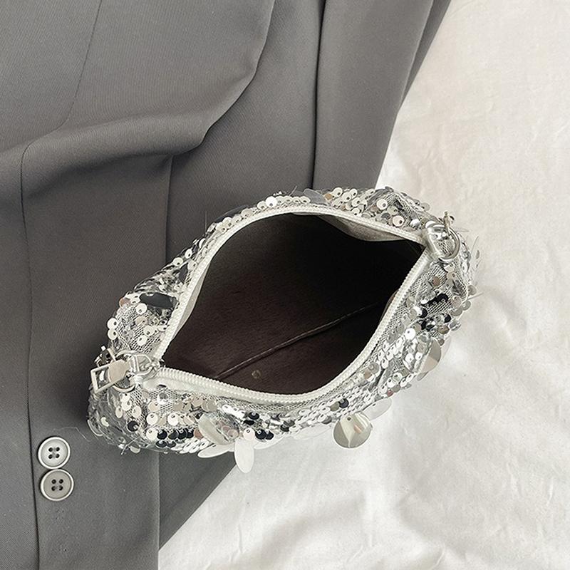 Sequin Evening Party Shoulder Bags For Women Lightweight Portable Ladies Chain Crossbody Bag Solid Color Casual Female Handbag