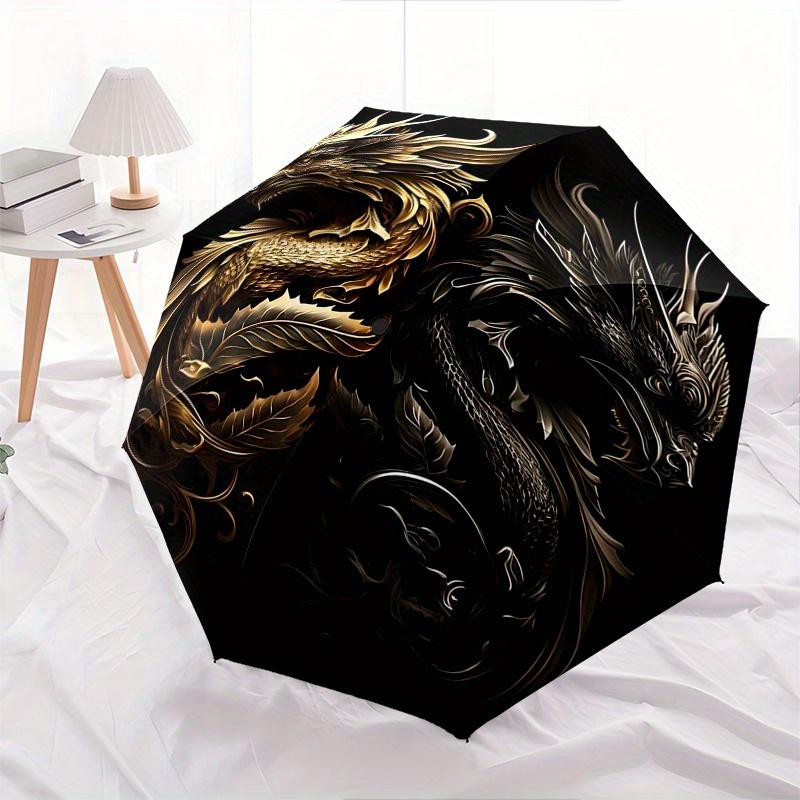 Golden Dragon, Black Dragon Theme 8 Bone Hand Automatic Folding Fashion umbrella, Compact and Portable Design, A Perfect Gift for Birthday,