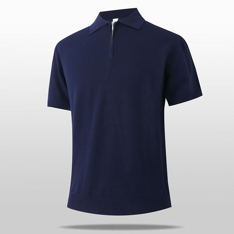 

Ice Silk Short-sleeved Polo Shirt Men s Casual Loose Top POLO Shirt Half-zip Lapel Knitted T-shirt M темно-синього кольору