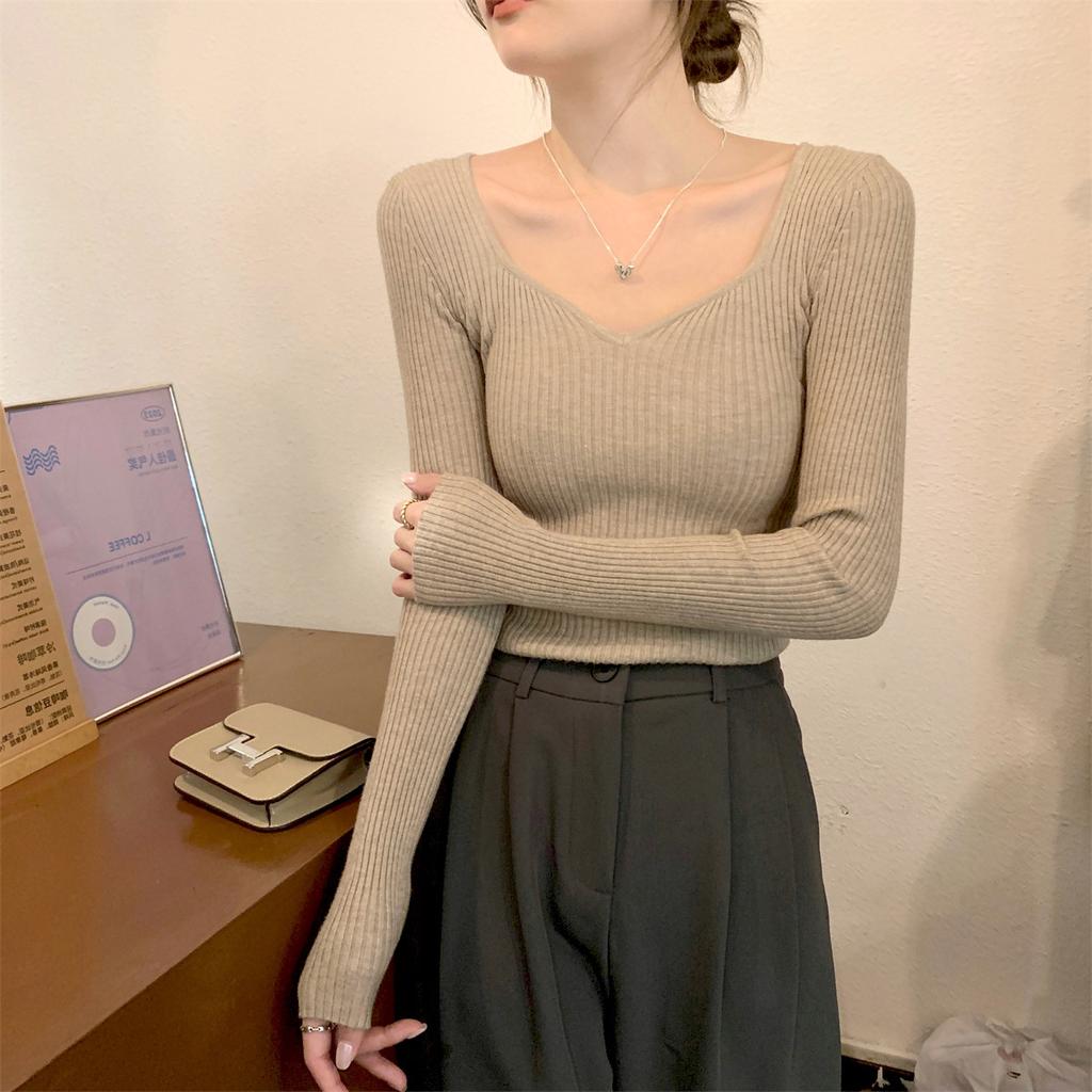 Threaded Sweater Feminine Collar Slim Bottom Top Fall Commuter Sweater Inside