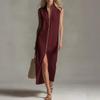 2026 Sleeveless Zipper Stand Collar Slit Casual Summer Dress - European & American Women's Fashion