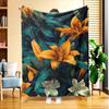 1 Floral Pattern Flannel Blanket, High-definition Digital Print, Suitable for All Seasons, Sofa Throw, Skin-friendly and Soft 100% Polyester Fiber, Th