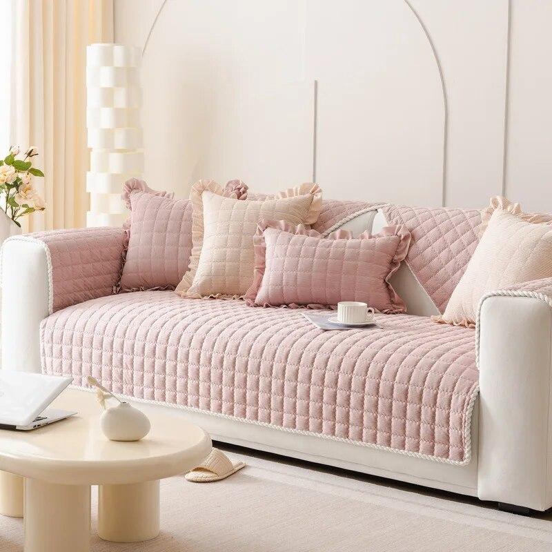 

Сплошной цвет в форме сетки, чехол для дивана, утепленный нескользящий чехол для дивана для гостиной, осень-зима, теплая защита для мебели, наволочка 70x70cm 1pcs