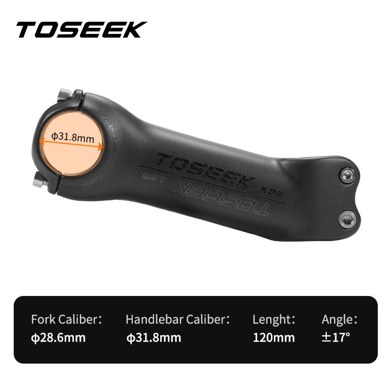 TOSEEK T700 Carbon Fiber Road Mountain Gravel Bike Stems 31.8mm Handlebar Clamp 28.6mm Steerer Clamp 6/17 Degree Bicycle Stem