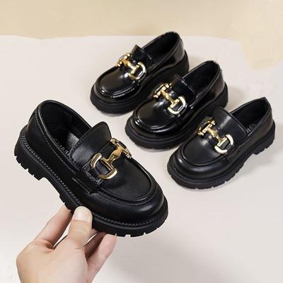 2024 Kids Shoes Children's Mary Janes Round Toe Flats Loafers Oxfords Platform Casual Metal Chain Buckle Girls Heels Black