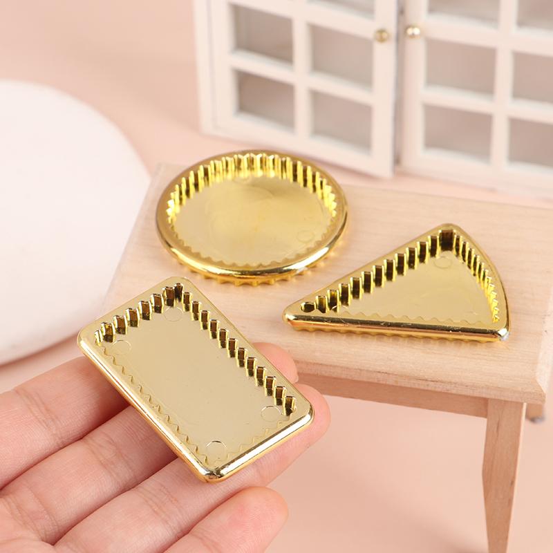 1/12 Dollhouse Golden Dish Tray Model Dollhouse Miniature Kitchen Food Plates Dolls House Decoration Accessories