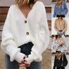 Knitted Cardigan Solid Color Long Sleeve Polyester Single-Breasted Women Sweater for Autumn
