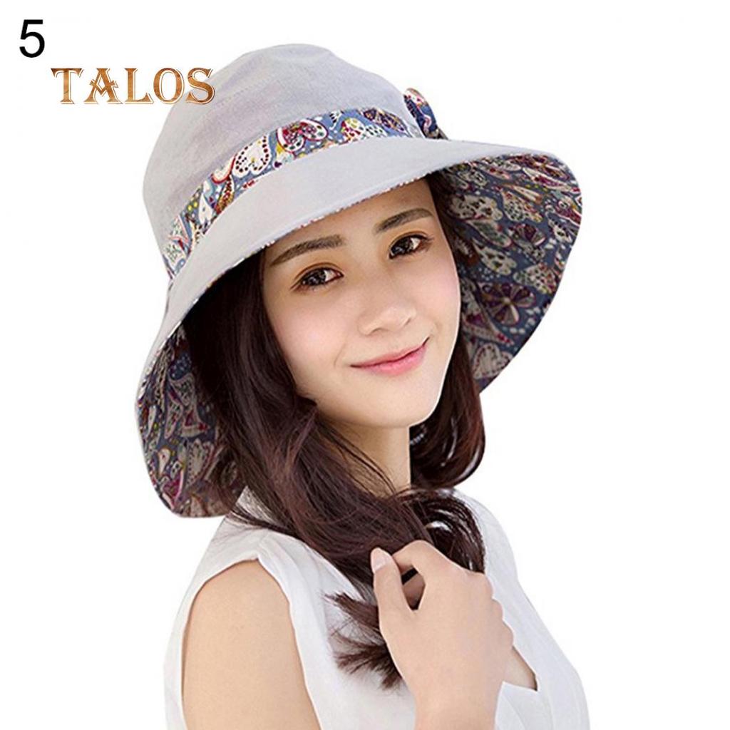 Women Summer Beach Travel Bowknot Wide Brim Sun Hat Reversible Foldable Girls Hats