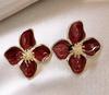 French Light Luxury High-end Drip Glaze Flower Stud Earrings Niche Design Unique Earrings Simple Face Earrings