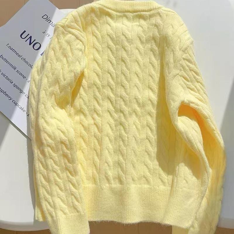 Level Recommendation! So Gentle~ Milk Yellow Twist Cashmere Sweater Women's Single-breasted Cardigan