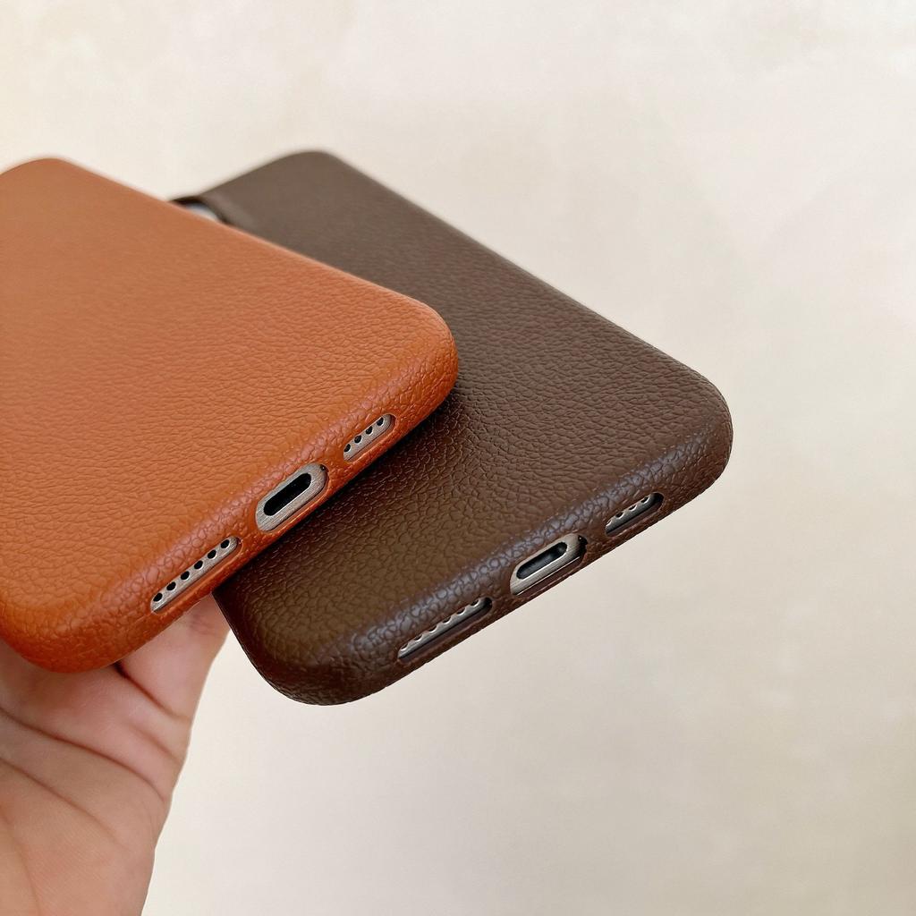 Niche High-end Sense Suitable for IPhone17 Solid Color Leather Pattern Apple 16 Mobile Phone Case 13 12 Soft Shell 11