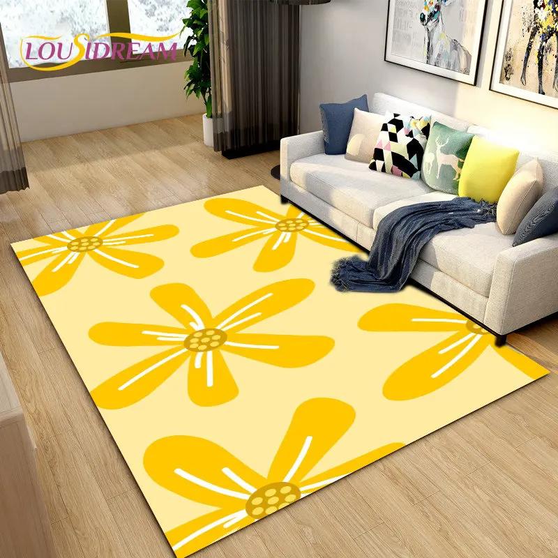 3D Nordic Flower, Daisy Area Rug,Carpet Rug for Living Room Bedroom Sofa Doormat Kitchen Decoration,Kids Play Non-slip Floor Mat