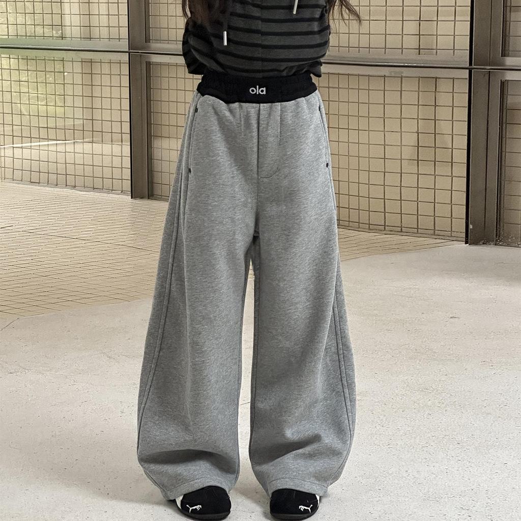 Autumn 2025 Girls' Straight-Leg Sports Pants - Early Season Wide-Leg Trousers for Kids