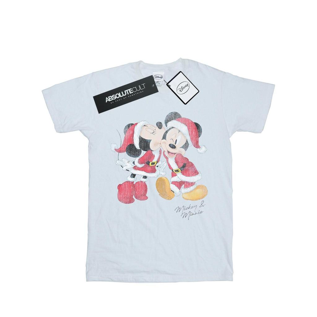 Disney Womens/Ladies Mickey And Minnie Christmas Kiss Cotton Boyfriend T-Shirt