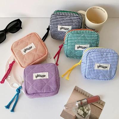 Borse cosmetiche portatili a quadri piccole con cerniera Donna Ragazza Auricolari Chiavi Carte Assorbenti igienici Auricolari Rossetto Pochette Regalo Custodia