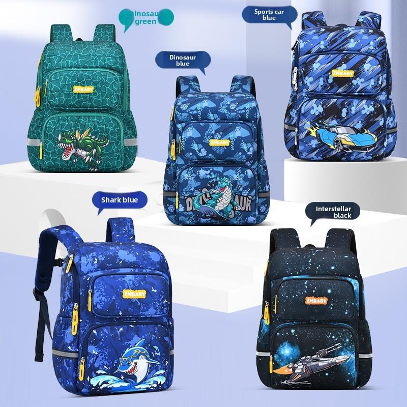 Kids School Backpack Cartoon Dinosaur Oxford Fabric Lightweight Dual Shoulder For Elementary Students