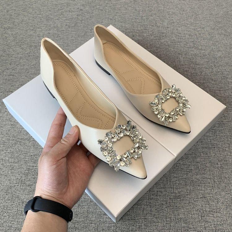 

Pointed temperament celebrity single shoes versatile 2025 spring and autumn new fashion rhinestone shallow mouth laden shoes comfortable flat shoes wo 39