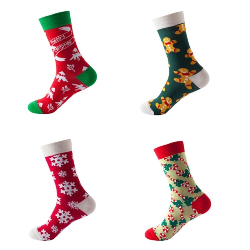 1 Pair Women's Thermal Winter Under Knee Socks Breathable Cotton Christmas Design Nonslip Elastic Cosy Middle Tube