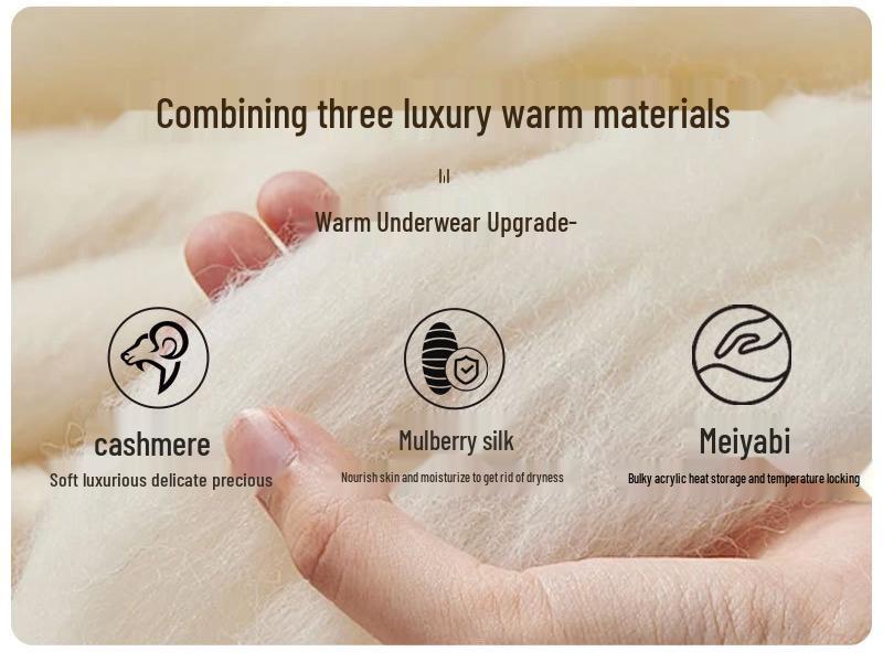 Men's Thick Fleece-Lined Cashmere Silk Base Layer Set for Winter