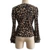 New Women's V-neck Puff Sleeve Contrasting Lace Leopard Print Slim Fit T-shirt Top