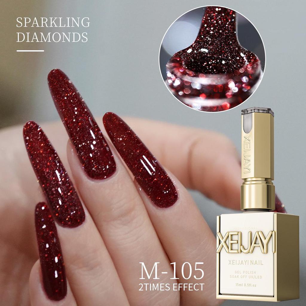 2025 Dazzling Wine Red Cherry Glitter Gel Nail Polish