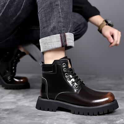 Men Retro Work Ankle Boots Autumn Winter Thick Bottom High Top Casual Boots Leather Boots Chelsea Desert Waterproof Boots Male