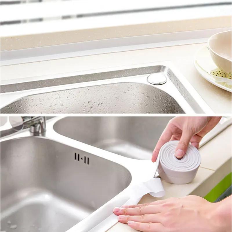 2pcs Bathroom Kitchen Sealing Tape Self Adhesive Tile Sink Bath Shower Sealing Strip Pink Waterproof Kitchen Accessories Wall Sticker