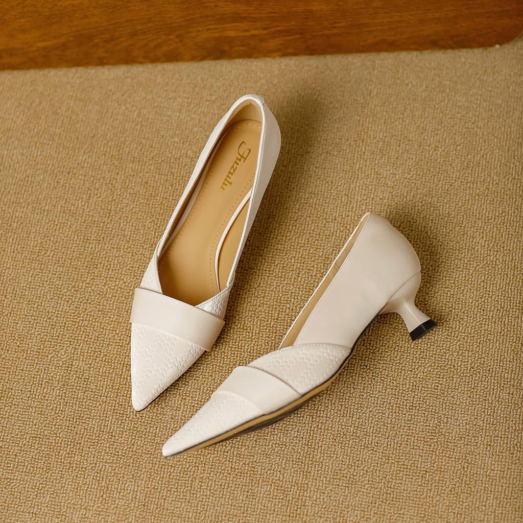 Temperament Elegant Kitten Heel Single Shoe Women 2025 Autumn New Pointed Head Shallow Mouth Gentle Versatile with Skirt High Heels