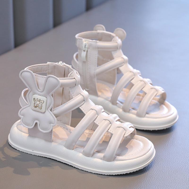 New Girls Roman Sandals Summer New Children Solid Color High-top Sandals Fashion Causal Kids School Cut-outs Beach Sandals Zip