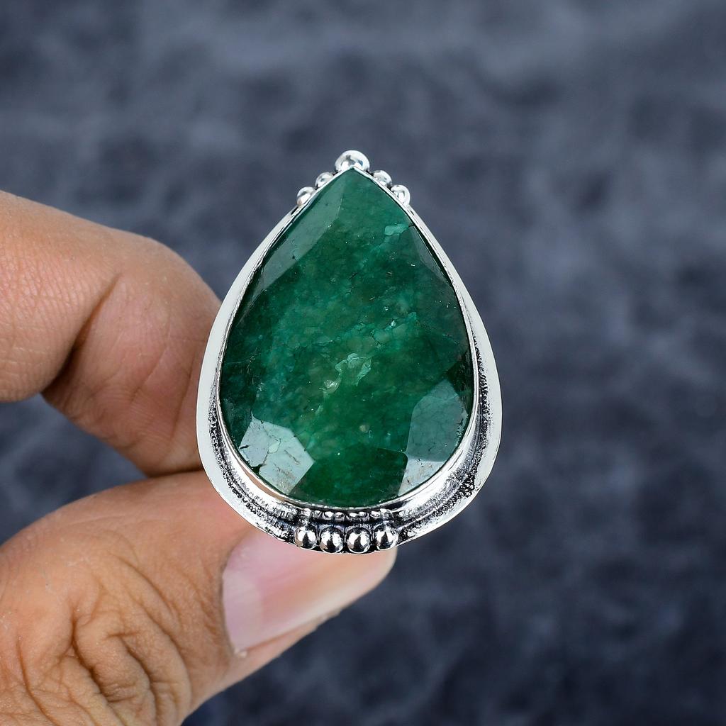 Green Jade Gemstone Handmade 925 Sterling Silver Jewelry Ring Size 9.5 M-2804