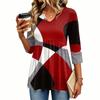 Women's Casual Plaid Print V-Neck Blouse with Three-Quarter Sleeves for Everyday Outfits