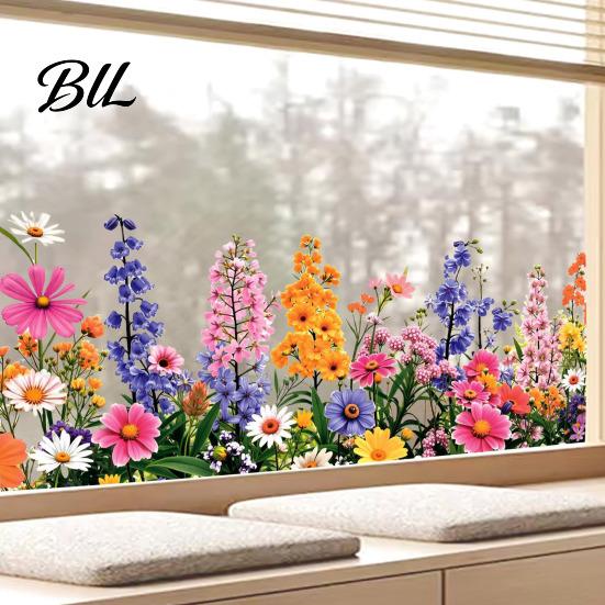 Bathroom Window Decal Spring Summer Flower Butterfly Cling Colorful Floral Sticker Scratch-resistant Removable Double-Sided Static Decals for