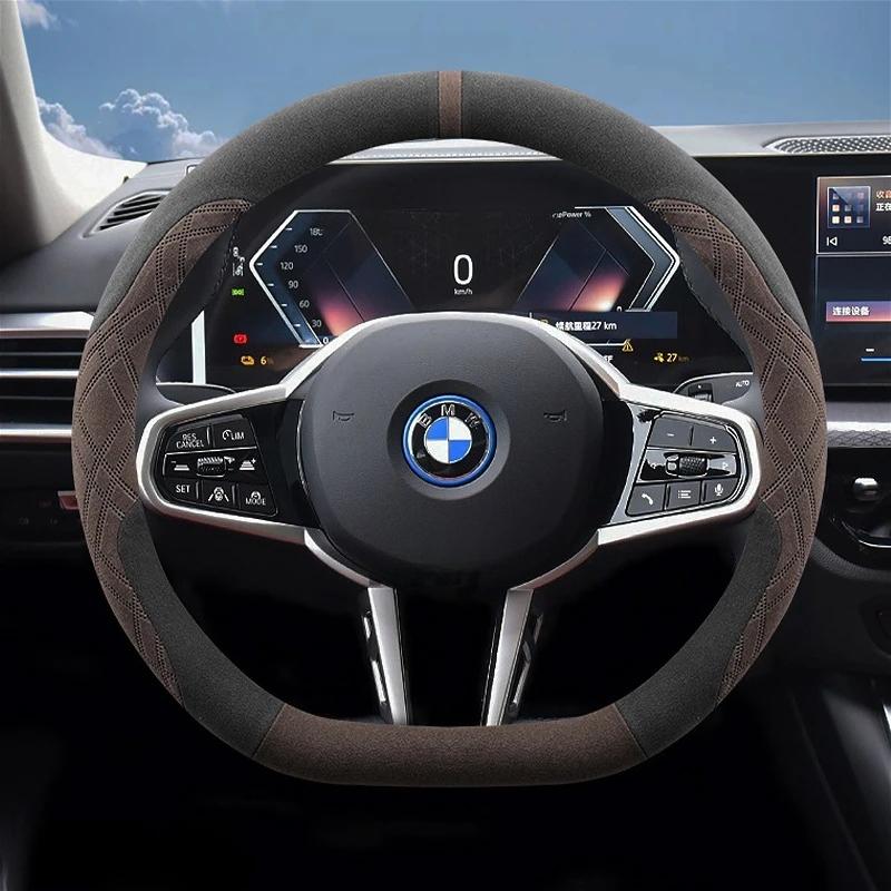 kfwhl7 Suede Leather Car Steering Wheel Cover for BMW 1 3 4 5 Series i5 i4 Z4 X3 M5 M4 M440i M3 M2 M135 2025 Auto Accessories
