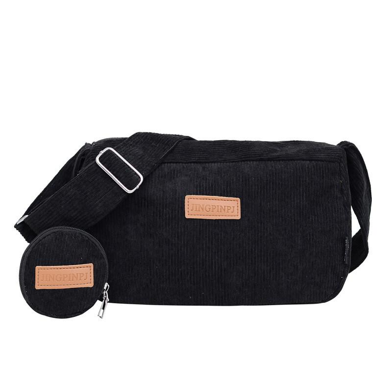 

Trendy Street Style Medium Corduroy Shoulder Crossbody Tote Bag For Women Black