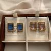 Rectangle Crystal Transparent Stud Earrings Resin Translucent Retro Gorgeous High Sense Exquisite Earrings Women