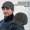 Pánská pletená zimní čepice s fleecem - Teplá čepice bez okraje s krátkým kšiltem vhodná pro střední věk a seniory, silná čepice odolná proti chladu