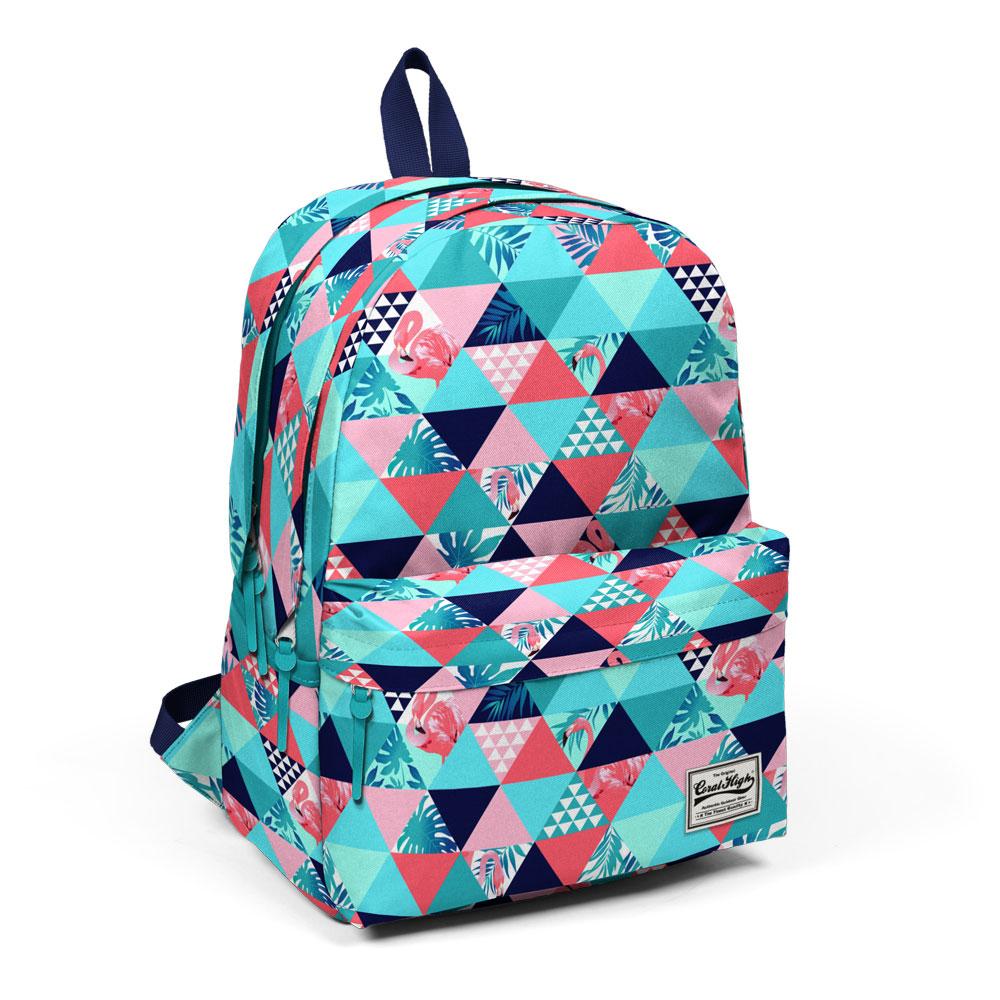

Школьный рюкзак с тремя отделениями Coral High Water Green Flamingo Pattern 23185