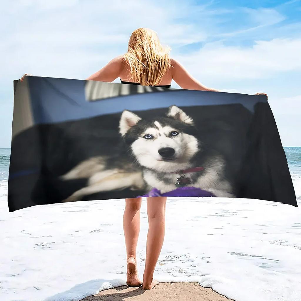 Lightweight Beach Towels Quick Dry, Husky Dog Soft Microfiber Sand Free Pool Bath Outdoor Travel Towel for Camping Swimming Yoga