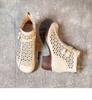 2025 Summer Genuine Leather Peep-Toe Perforated Mid-Heel Sandals - Women's Retro Chunky Heel Martin Boots.