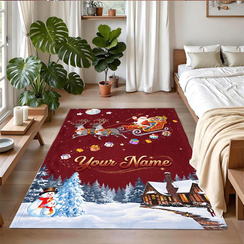 Christmas Custom Name Printed Square Area Rug Soft Non Slip Floor Carpet For Bedroom Holiday Gift