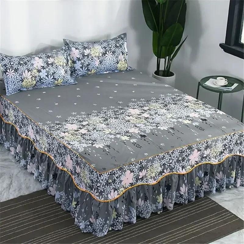 Bed Skirt Cotton Bedspread Set Embroidery Bed Dress Pillow Cases 3 Pieces/Set For King/Queen Double 1.5/1.8/2M Sheet Cover