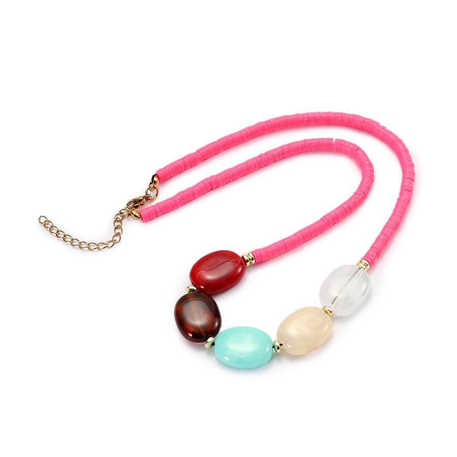 Minimalist Elegant Women Necklace Premium Selected 4mm Poly Clay Choker Chain Neck Accessories Summer Beach Vacation Jewelry розовый