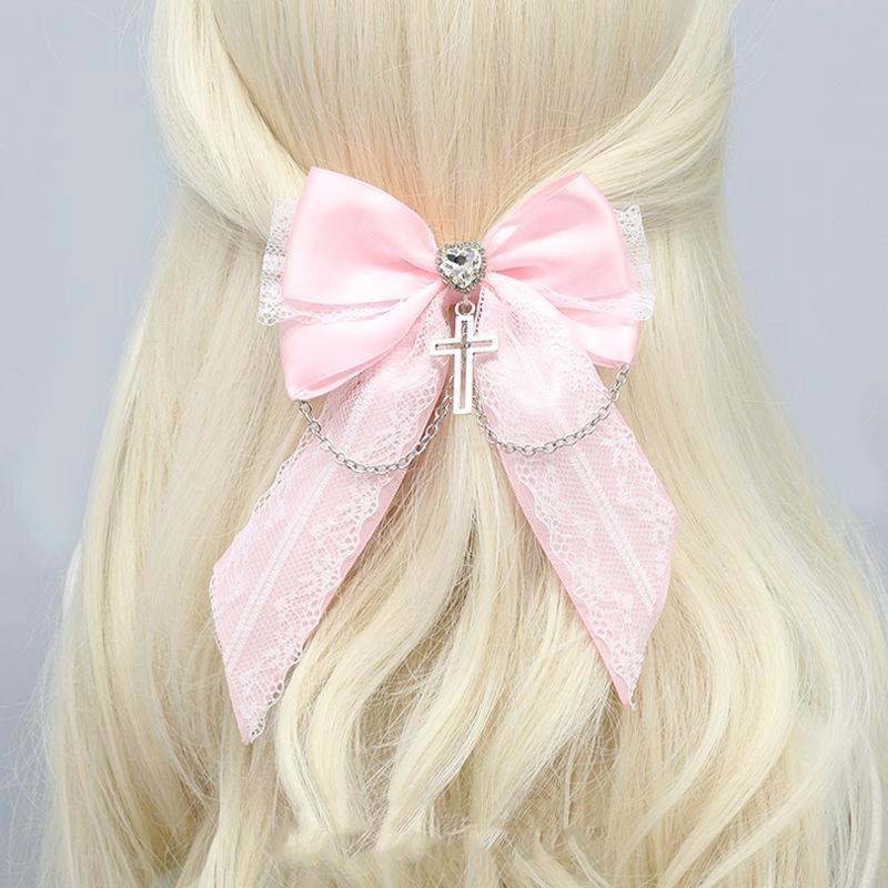 Ladies' Lace Bow Hair Pin Gothic Cross Hair Clip Women Ponytail Clip Hair Accessories
