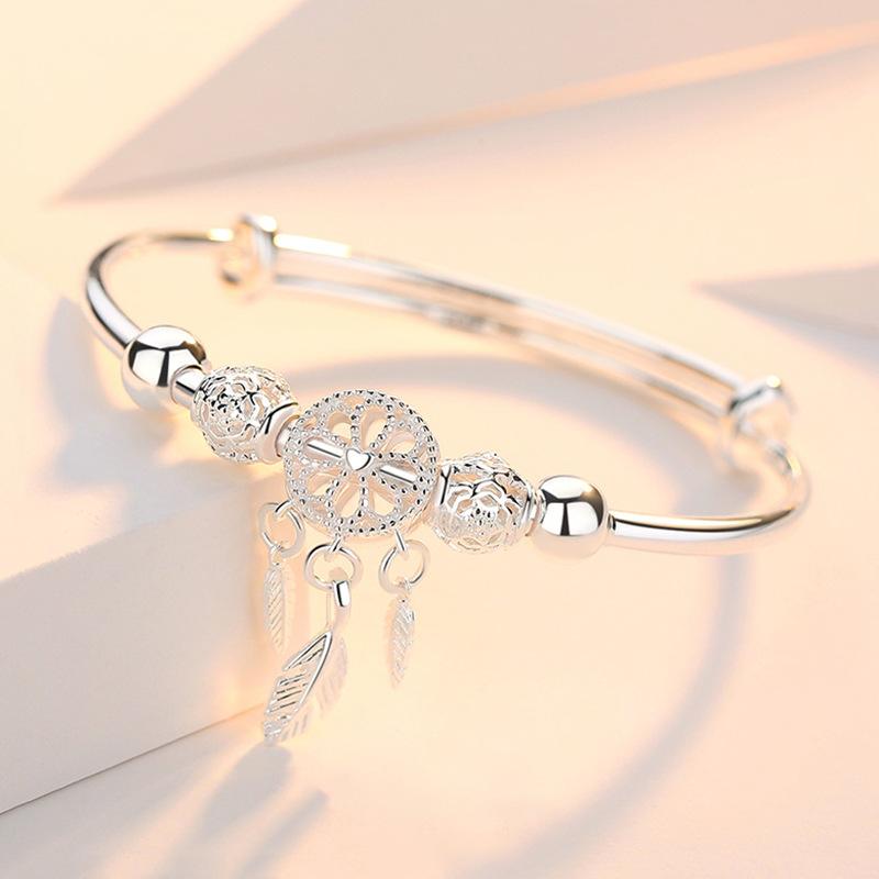 Wholesale Fine 925 Sterling Silver Bangles Bracelet Charms Heart Open for Women Lady Jewelry Adjustment Cuff Wedding Gift