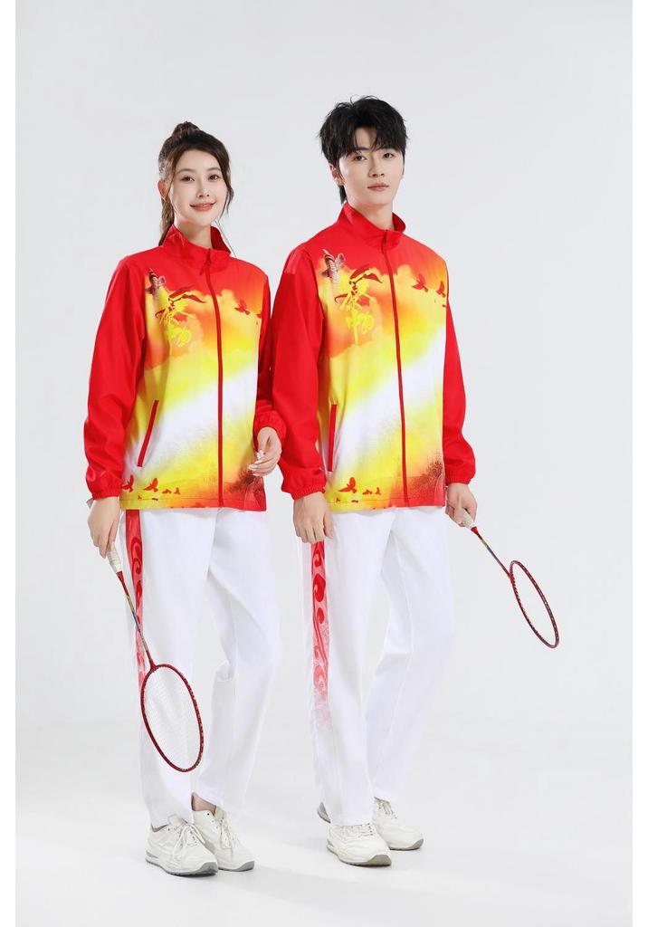 Chinese Style Sports Jacket Set for Boys & Girls - Long Sleeve Badminton & Volleyball Competition Apparel