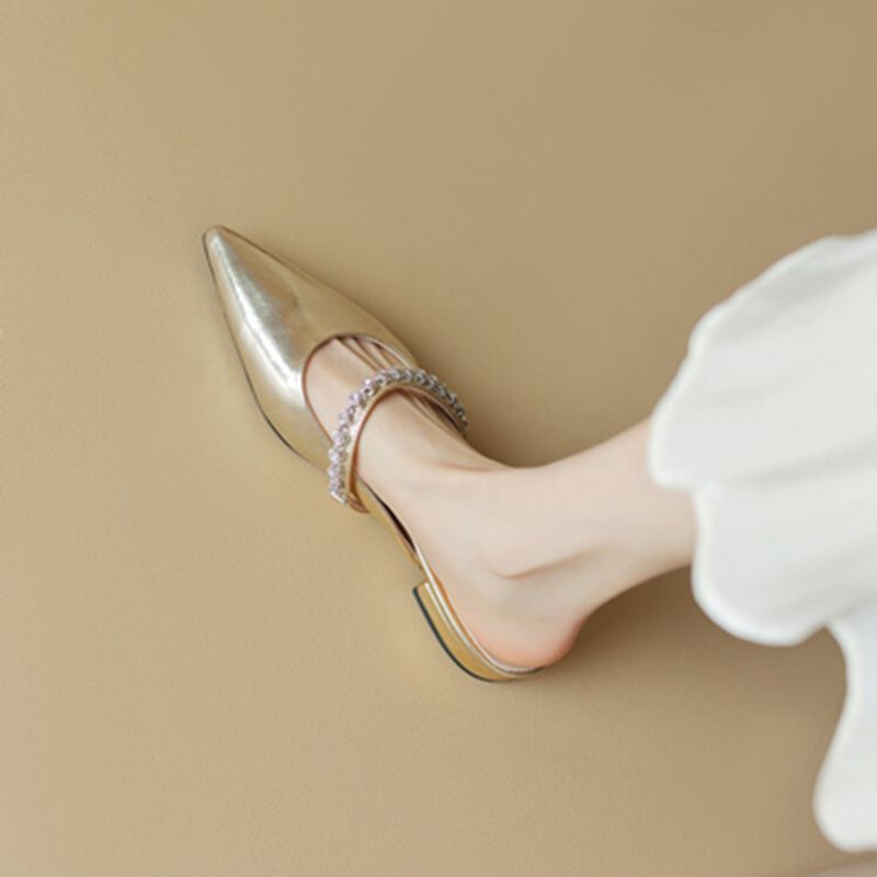 Slides Low Heel Sandals Gold Woman Slippers Pointed Toe Shoes For Women Outside Eva Top Designs 2025 Luxury Premium Price