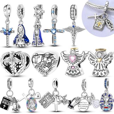 New In Copper Cross Angel Holy Mother Pendant Charms Jewellery Fit Original Bracelet For Women Diy Gift