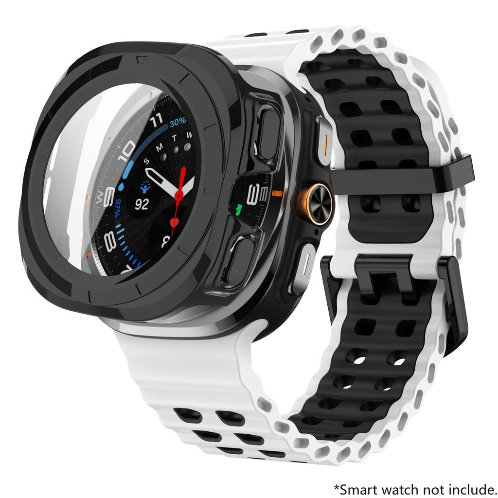 Glass+Case+Band For Samsung Galaxy Watch Ultra Strap 47mm Sport silicone Bracelet for Galaxy Watch Ultra 7 47 Strap Accessories