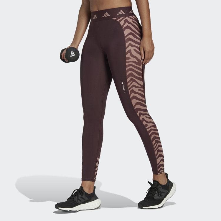 Adidas Patterned High-Waisted Ankle-Length Fitness Pants Women Pants Burgundy IB3607